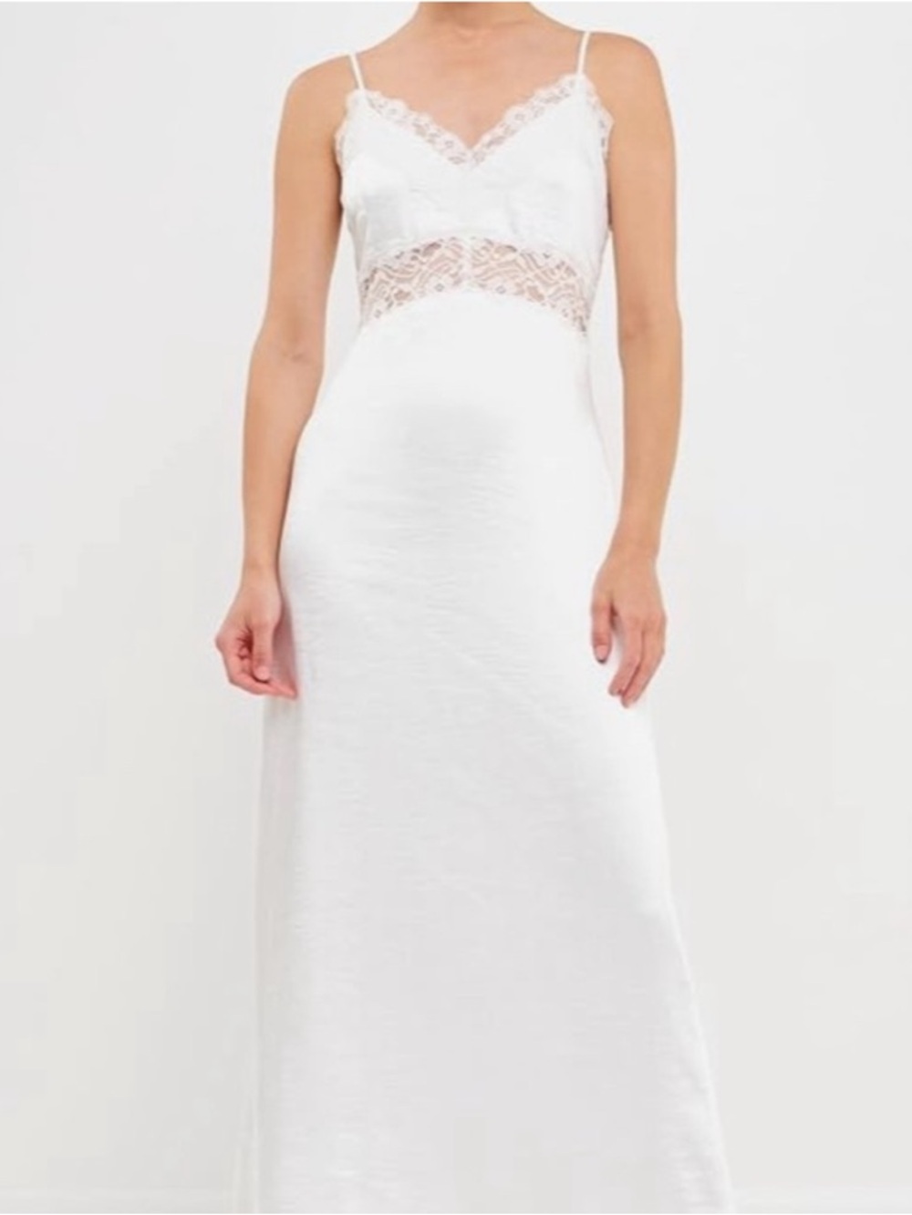 Endless Rose White Lace Trim Satin Gown L NWT